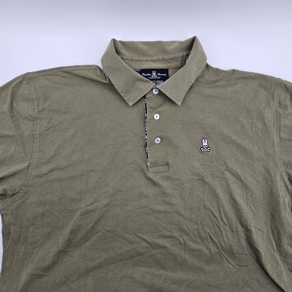 Psycho Bunny Robert Godley Polo Mens 6 L Olive Green Pima Cotton Peru Logo